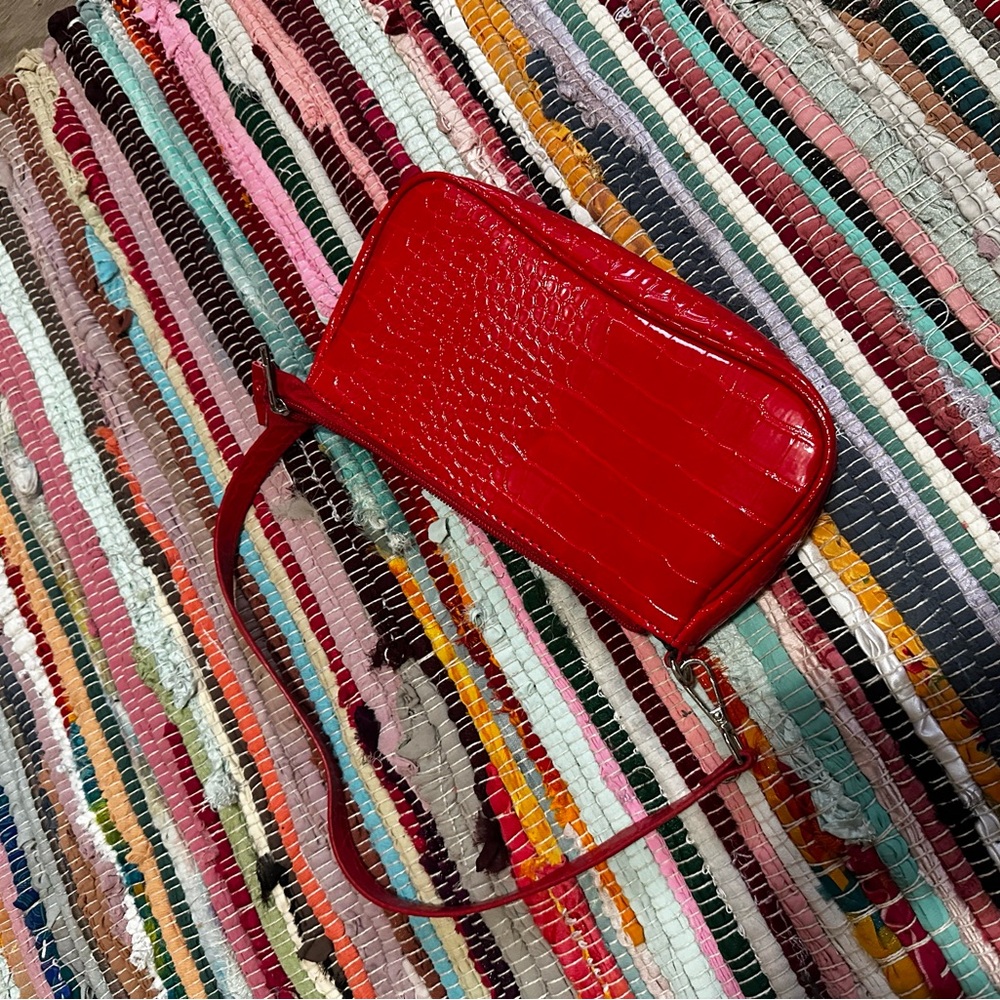 Red Crocodile-Embossed Women's Bag